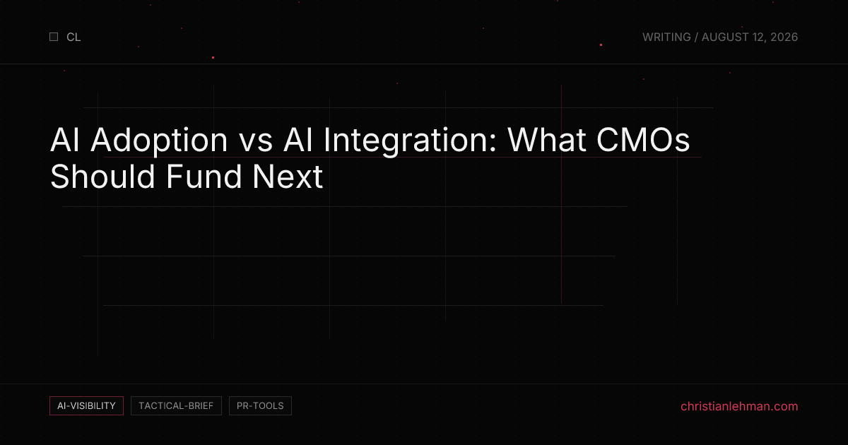 AI Adoption vs AI Integration: What CMOs Should Fund Next - AI Visibility Brief by Christian Lehman